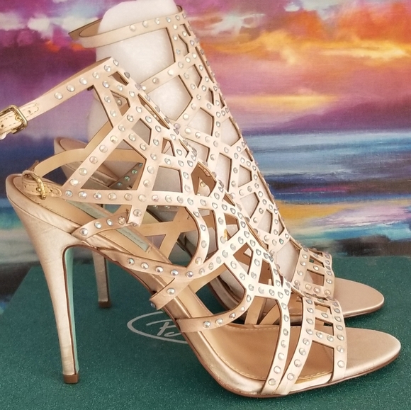 Blue by Betsey Johnson Champagne Cut Out Stiletto Sandal w/Iridescent Stones - Picture 2 of 6